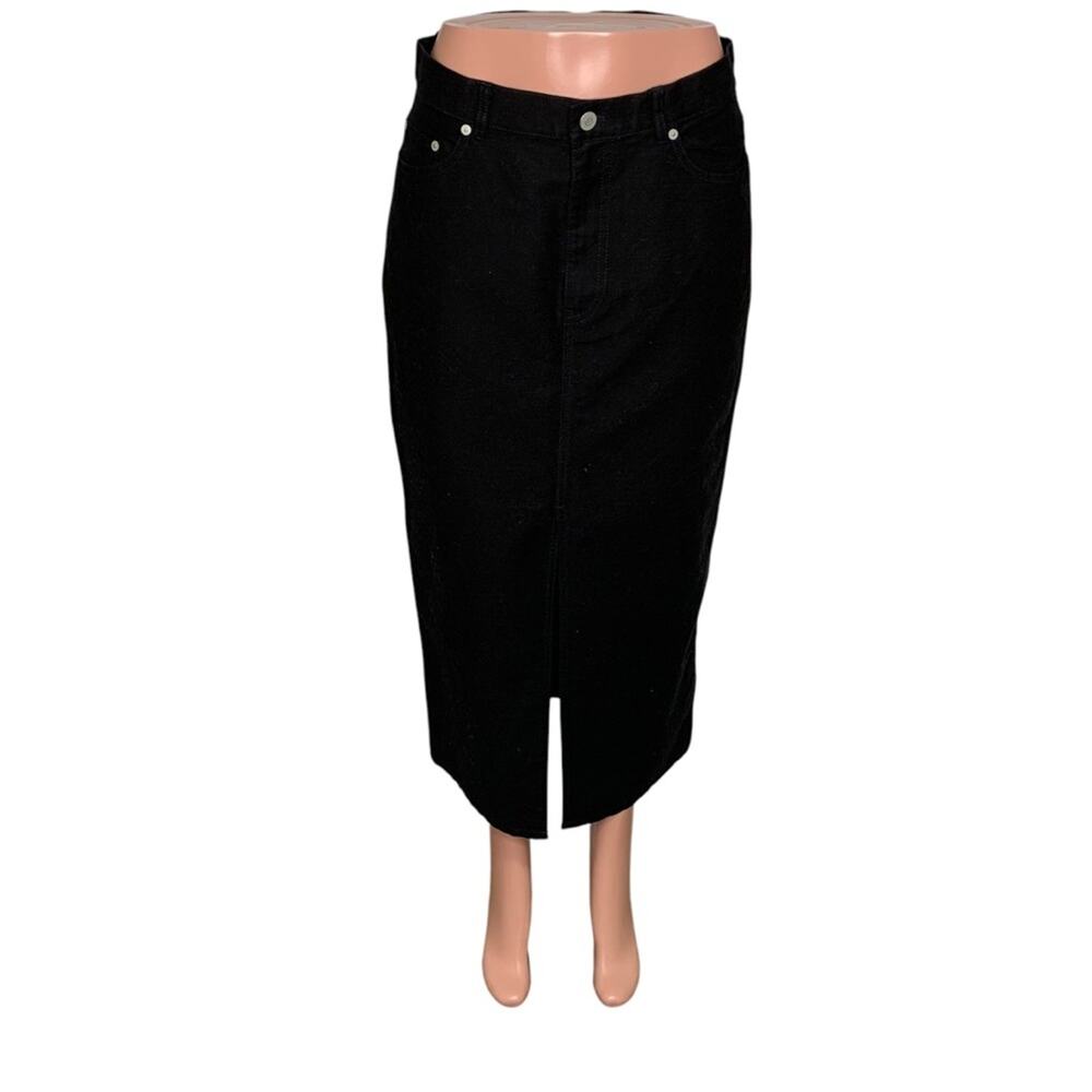 Stockholm Atelier  NWOT Denim Skirt 5 Working Pockets Belt Loops Black Size 10
